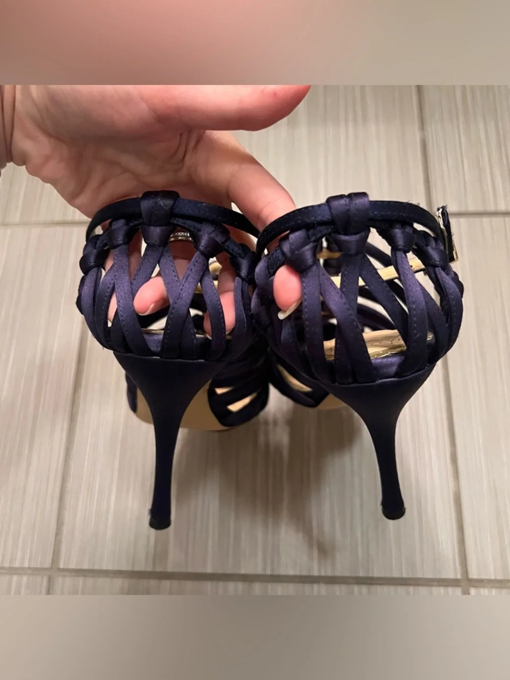 Charlotte Olympia navy web collection stiletto satin braided heels shoes 8 - Picture 7 of 7